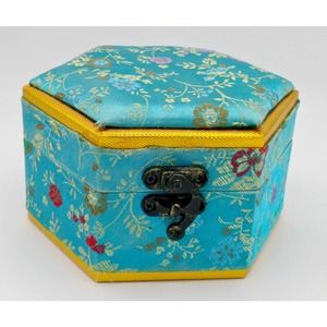 Vintage Teal Turquoise Jewelry Box Satin Material